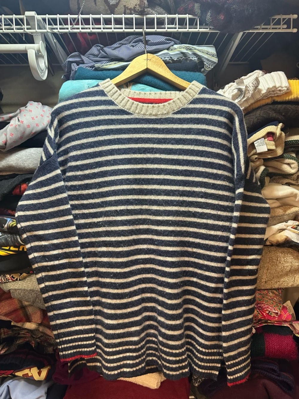 Paul Costelloe Womens Wool Blend Blue Striped Nautical Costal Sweater Size Med